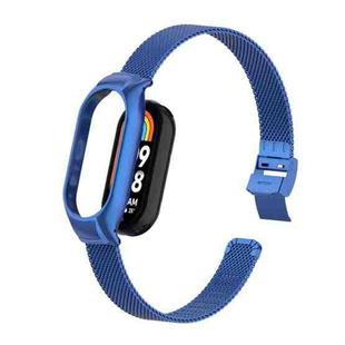 For Xiaomi Mi Band 8 Integrated Metal Case + Steel Mesh Slip Buckle Watch Band(Blue)
