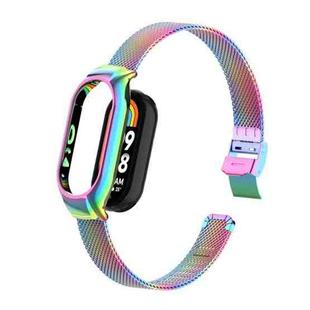 For Xiaomi Mi Band 8 Integrated Metal Case + Steel Mesh Slip Buckle Watch Band(Colorful)