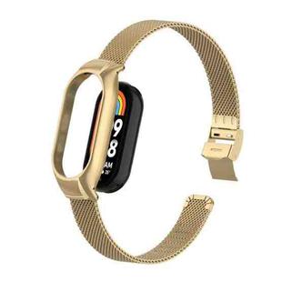For Xiaomi Mi Band 8 Integrated Metal Case + Steel Mesh Slip Buckle Watch Band(Retro Gold)