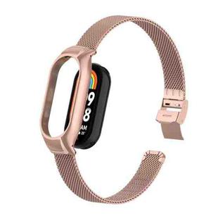 For Xiaomi Mi Band 8 Integrated Metal Case + Steel Mesh Slip Buckle Watch Band(Rose Red)