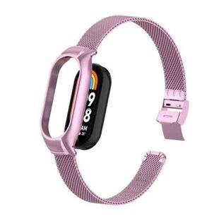 For Xiaomi Mi Band 8 Integrated Metal Case + Steel Mesh Slip Buckle Watch Band(Rose Pink)