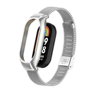 For Xiaomi Mi Band 8 Integrated Metal Case + Steel Mesh Buckle Watch Band(Silver)
