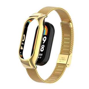 For Xiaomi Mi Band 8 Integrated Metal Case + Steel Mesh Buckle Watch Band(Gold)