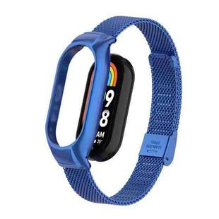 For Xiaomi Mi Band 8 Integrated Metal Case + Steel Mesh Buckle Watch Band(Blue)