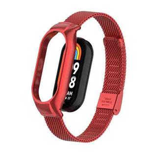 For Xiaomi Mi Band 8 Integrated Metal Case + Steel Mesh Buckle Watch Band(Red)