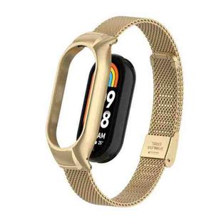 For Xiaomi Mi Band 8 Integrated Metal Case + Steel Mesh Buckle Watch Band(Retro Gold)