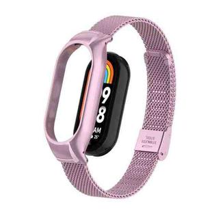 For Xiaomi Mi Band 8 Integrated Metal Case + Steel Mesh Buckle Watch Band(Rose Pink)