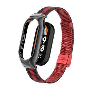 For Xiaomi Mi Band 8 Integrated Metal Case + Steel Mesh Buckle Watch Band(Black+Red)