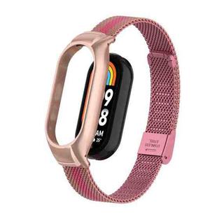 For Xiaomi Mi Band 8 Integrated Metal Case + Steel Mesh Buckle Watch Band(Rose+Pink)
