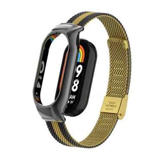 For Xiaomi Mi Band 8 Integrated Metal Case + Steel Mesh Buckle Watch Band(Black+Gold)