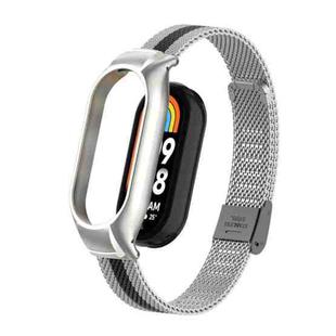 For Xiaomi Mi Band 8 Integrated Metal Case + Steel Mesh Buckle Watch Band(Silver+Black)