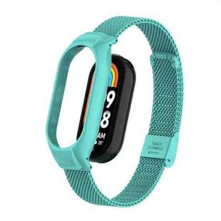 For Xiaomi Mi Band 8 Integrated Metal Case + Steel Mesh Buckle Watch Band(Tiffany Blue)