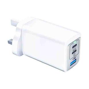 65W Dual PD USB-C / Type-C + USB 3-Port Gan Fast Charging Charger, Plug:UK Plug(White)