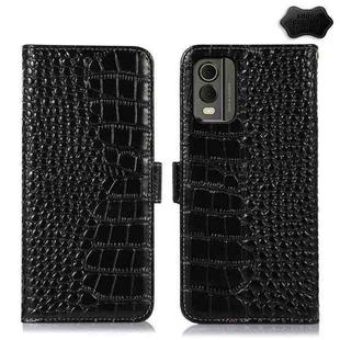 For Nokia C32 4G Crocodile Top Layer Cowhide Leather Phone Case(Black)