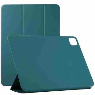 For iPad Pro 12.9 inch(2020) Horizontal Flip Ultra-thin Double-sided Clip Non-buckle Magnetic PU Leather Tablet Case With Three-folding Holder & Sleep / Wake-up Function(Dark Green)