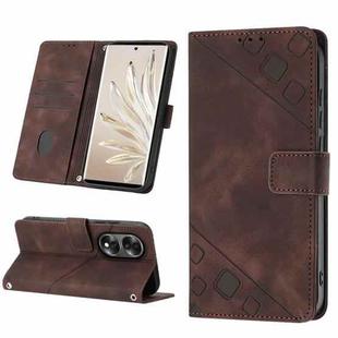 For Honor 70 Skin-feel Embossed Leather Phone Case(Brown)