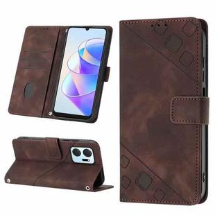 For Honor X7a 4G Global Skin-feel Embossed Leather Phone Case(Brown)
