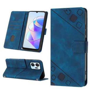 For Honor X7a 4G Global Skin-feel Embossed Leather Phone Case(Blue)