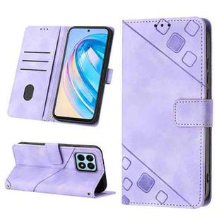 For Honor X8a 4G Global Skin-feel Embossed Leather Phone Case(Light Purple)