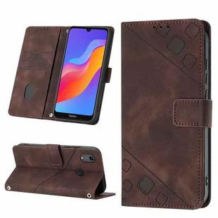 Skin-feel Embossed Leather Phone Case For Honor 8A/Y6 Pro 2019/Play 8A/8A Pro/8A 2020/8A Prime/Huawei Enjoy 9e/Huawei Y6 2019/Y6s 2019(Brown)