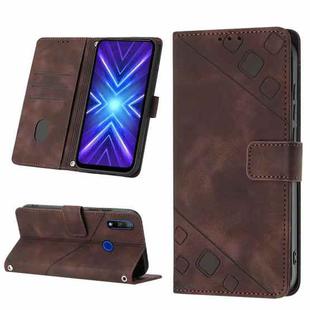 Skin-feel Embossed Leather Phone Case For Honor 9X Global/Huawei P Smart Z/Y9 Prime 2019/Enjoy 10 Plus(Brown)