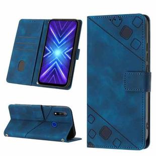 Skin-feel Embossed Leather Phone Case For Honor 9X Global/Huawei P Smart Z/Y9 Prime 2019/Enjoy 10 Plus(Blue)
