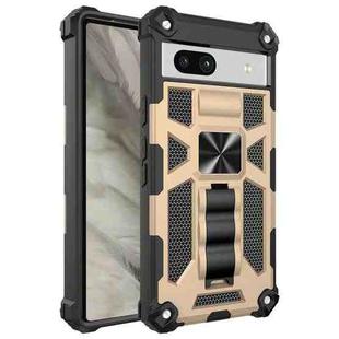 For Google Pixel 7a Shockproof TPU + PC Magnetic Phone Case with Holder(Gold)
