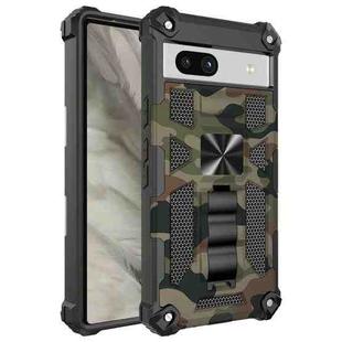 For Google Pixel 7a Camouflage Armor Kickstand TPU + PC Magnetic Phone Case(Army Green)