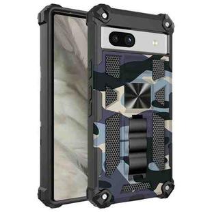 For Google Pixel 7a Camouflage Armor Kickstand TPU + PC Magnetic Phone Case(Navy Blue)