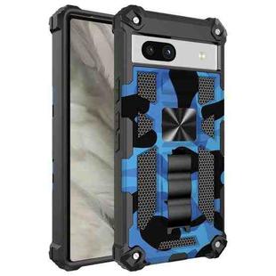 For Google Pixel 7a Camouflage Armor Kickstand TPU + PC Magnetic Phone Case(Blue)