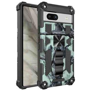 For Google Pixel 7a Camouflage Armor Kickstand TPU + PC Magnetic Phone Case(Mint Green)