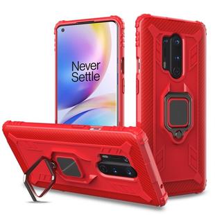 For OnePlus 8 Pro Carbon Fiber Protective Case with 360 Degree Rotating Ring Holder(Red)