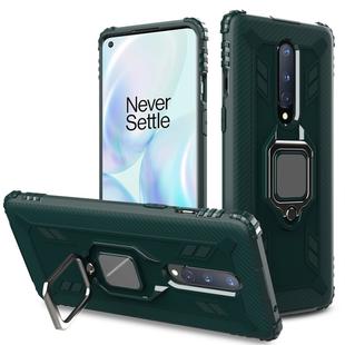 For OnePlus 8 Carbon Fiber Protective Case with 360 Degree Rotating Ring Holder(Green)