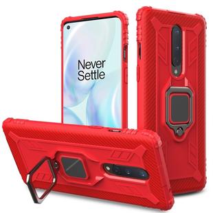 For OnePlus 8 Carbon Fiber Protective Case with 360 Degree Rotating Ring Holder(Red)