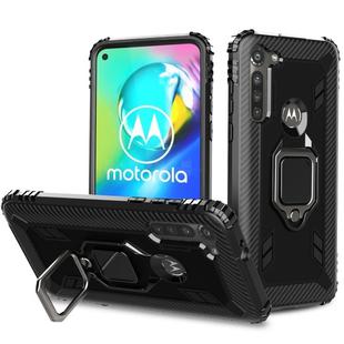 For Motorola Moto G8 Power Carbon Fiber Protective Case with 360 Degree Rotating Ring Holder(Black)