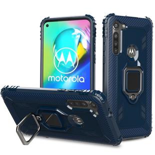 For Motorola Moto G8 Power Carbon Fiber Protective Case with 360 Degree Rotating Ring Holder(Blue)