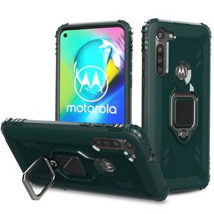 For Motorola Moto G8 Power Carbon Fiber Protective Case with 360 Degree Rotating Ring Holder(Green)