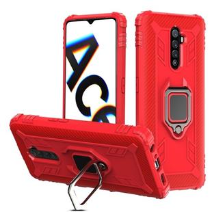 For OPPO Realme X2 Pro / Reno Ace Carbon Fiber Protective Case with 360 Degree Rotating Ring Holder(Red)
