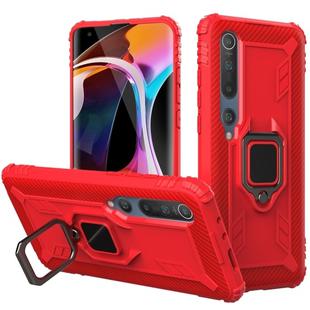 For Xiaomi Mi 10 / 10 Pro Carbon Fiber Protective Case with 360 Degree Rotating Ring Holder(Red)