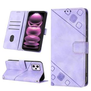 Skin-feel Embossed Leather Phone Case For Xiaomi Redmi Note 12 Pro 5G Global / Redmi Note 12 Pro 5G China(Light Purple)