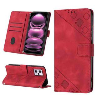 Skin-feel Embossed Leather Phone Case For Xiaomi Redmi Note 12 Pro 5G Global / Redmi Note 12 Pro 5G China(Red)