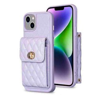 For iPhone 14 Vertical Metal Buckle Wallet Rhombic Leather Phone Case(Purple)