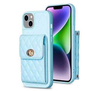 For iPhone 14 Vertical Metal Buckle Wallet Rhombic Leather Phone Case(Blue)