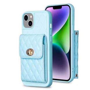 For iPhone 14 Plus Vertical Metal Buckle Wallet Rhombic Leather Phone Case(Blue)