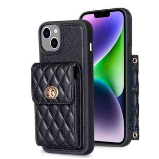 For iPhone 14 Plus Vertical Metal Buckle Wallet Rhombic Leather Phone Case(Black)