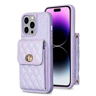 For iPhone 14 Pro Max Vertical Metal Buckle Wallet Rhombic Leather Phone Case(Purple)