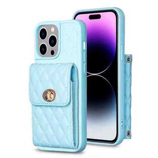 For iPhone 14 Pro Max Vertical Metal Buckle Wallet Rhombic Leather Phone Case(Blue)
