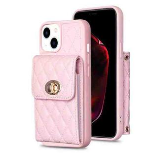 For iPhone 13 Vertical Metal Buckle Wallet Rhombic Leather Phone Case(Pink)