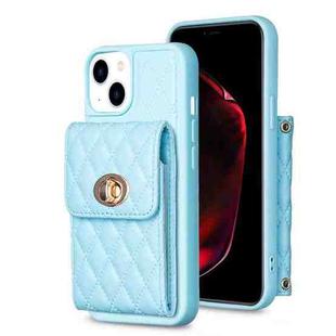 For iPhone 13 Vertical Metal Buckle Wallet Rhombic Leather Phone Case(Blue)