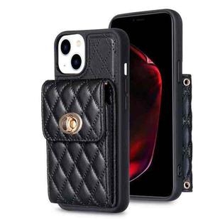 For iPhone 13 Vertical Metal Buckle Wallet Rhombic Leather Phone Case(Black)